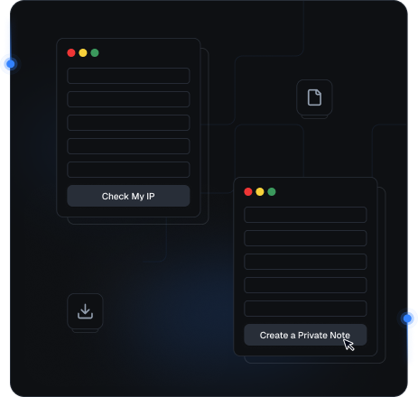 Proxied tools hub with Check My IP and Private Notes