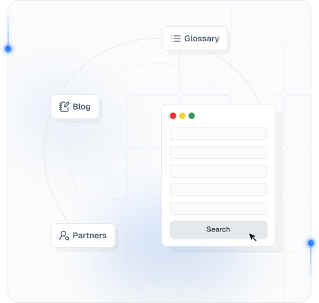 Resources hub with search, glossary, blog, and partners