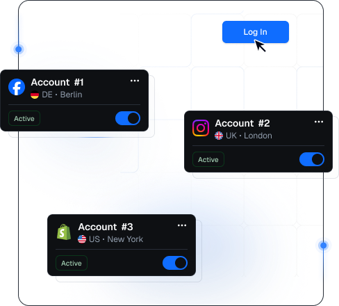 Multi-accounting dashboard with account cards