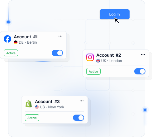 Multi-accounting dashboard with account cards