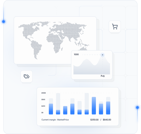 Price aggregation dashboard with market map and pricing charts