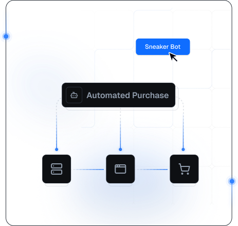 Sneaker release monitoring illustration with connected storefront and automation icons