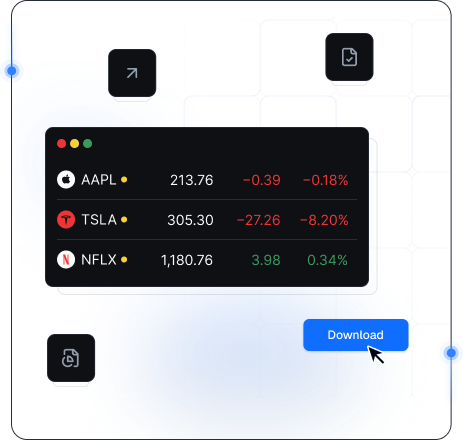 Stock market data dashboard with live quotes and download